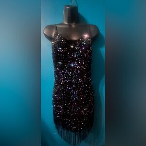 Black Sequin Fringe Mini Dress – Yessa – Size Small (US 2–4)